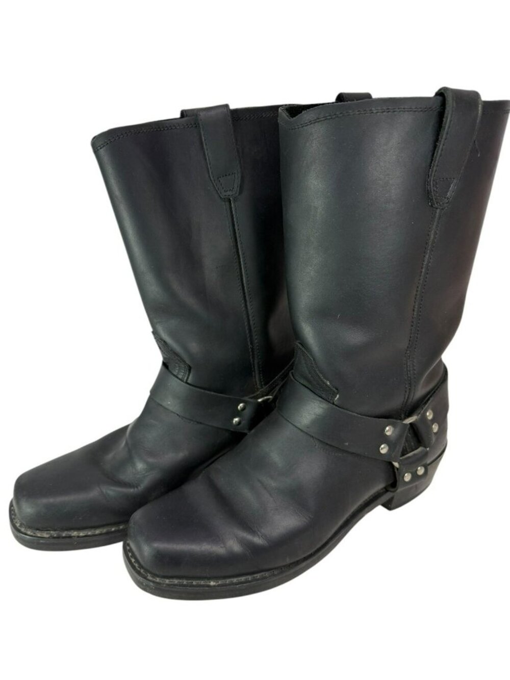 EUC Men's Black Leather Dingo Harness Biker Boots 13D Motorcycle Dean Square Toe
